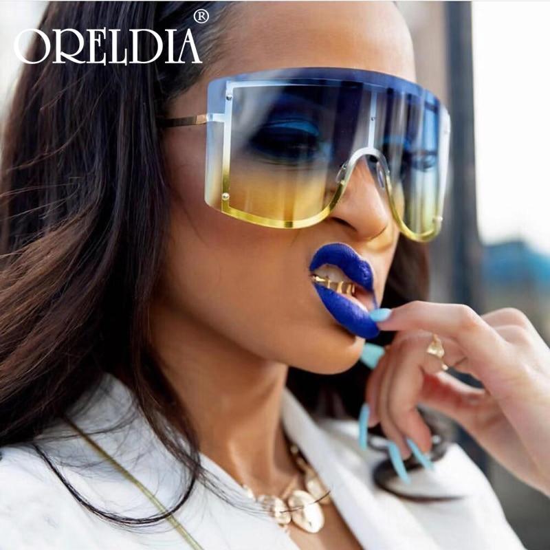 Oversized Blue & Yellow Gradient Rimless Metal Sunglasses