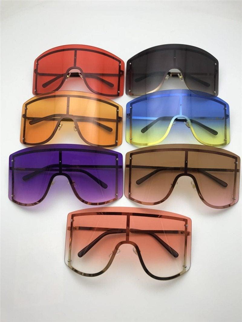 Oversized Blue & Yellow Gradient Rimless Metal Sunglasses