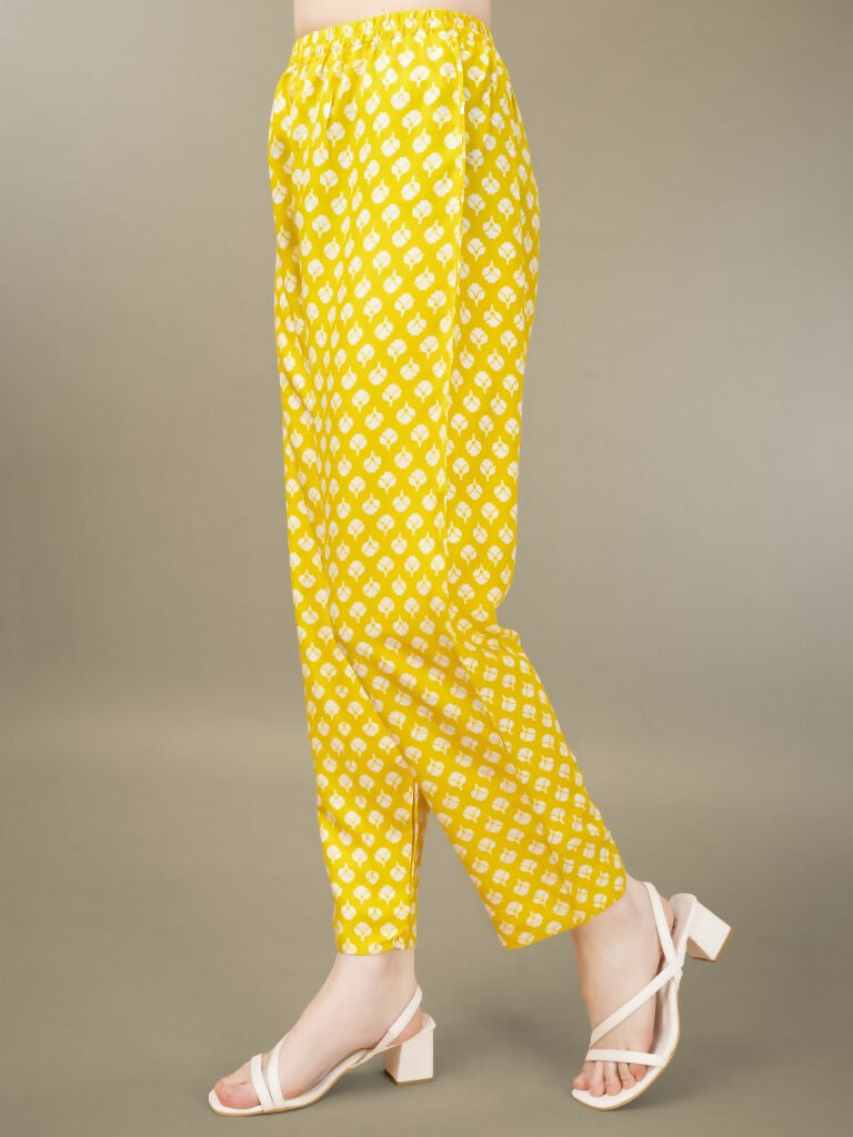 Women's Yellow Rayon Embroidered Straight Kurta with Trouser & Dupatta