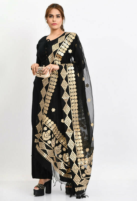 Black Organza Gotta Patti Bridal Dupatta for Women