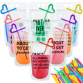 Patelai 24 Sets Drink Pouches with Straws Plastic Drink Bags with Reclosable Zipper Party Beverage Bags Juice Pouches for Adults(Black Letters)
