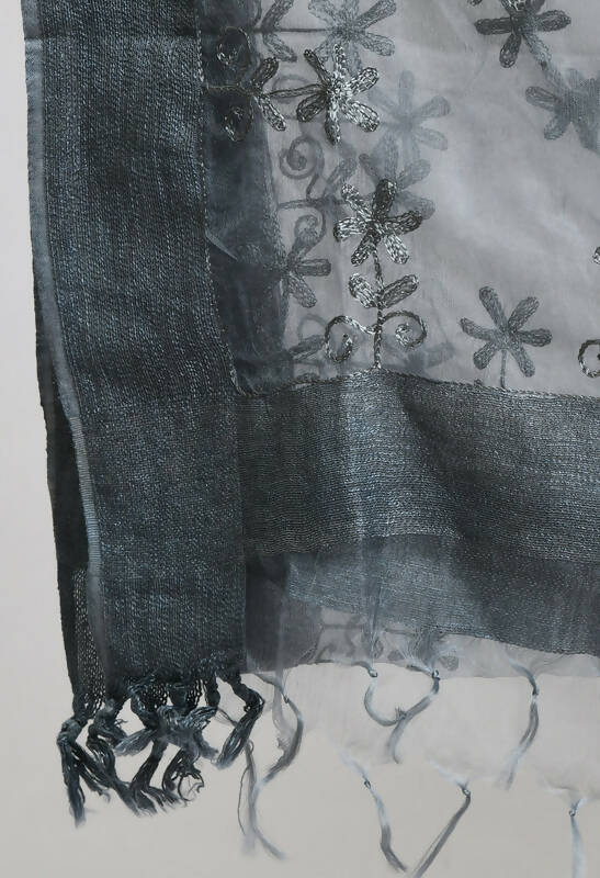 Grey Organza Dupatta with All Over Chikan Embroidery Work