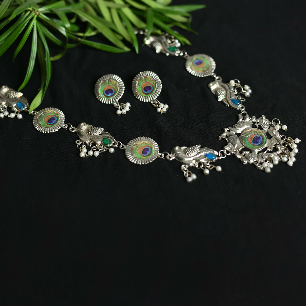 Oxidised Silver-Plated Brass Long Necklace for Women