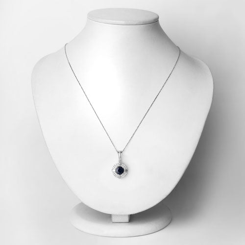 1.71 Carat Genuine Blue Sapphire and White Diamond 10K White Gold Pendant