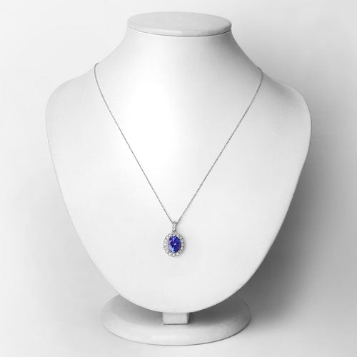 2.93 Carat Genuine Tanzanite and White Diamond 14K White Gold Pendant