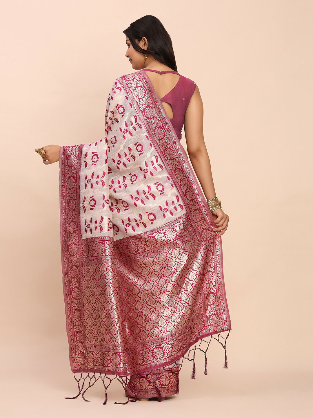 Purple Linen Cotton Saree with Matching Blouse