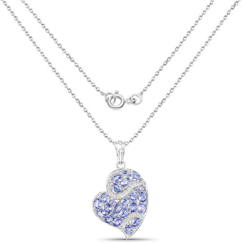 3.40 Carat Genuine Tanzanite and White Topaz .925 Sterling Silver Pendant