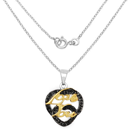 Two Tone Plated 0.18 Carat Genuine Black Spinel .925 Sterling Silver Pendant