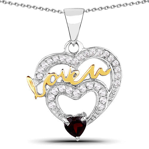 0.51 Carat Genuine Garnet and White Topaz .925 Sterling Silver Pendant