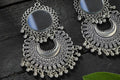 Oxidised silver Chandbali earrings with mirror work details for women