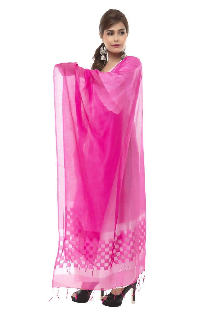 Pink Buta Cut Kota Cotton Dupatta - Elegant Traditional Scarf