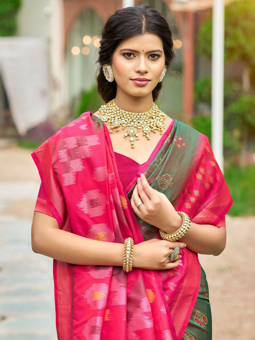 Mehendi Soft Silk Saree with Contrast Blouse