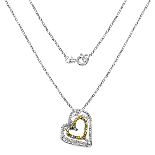 0.51 Carat Genuine White Diamond & Yellow Diamond .925 Sterling Silver Pendant
