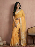 Mustard yellow cotton saree with matching blouse piece