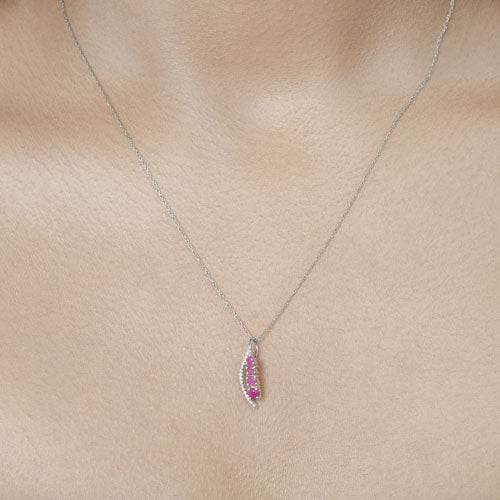 0.43 Carat Genuine Ruby and White Diamond 14K White Gold Pendant
