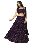 Wine Faux Georgette lehenga choli with intricate 3mm sequin and thread embroidery