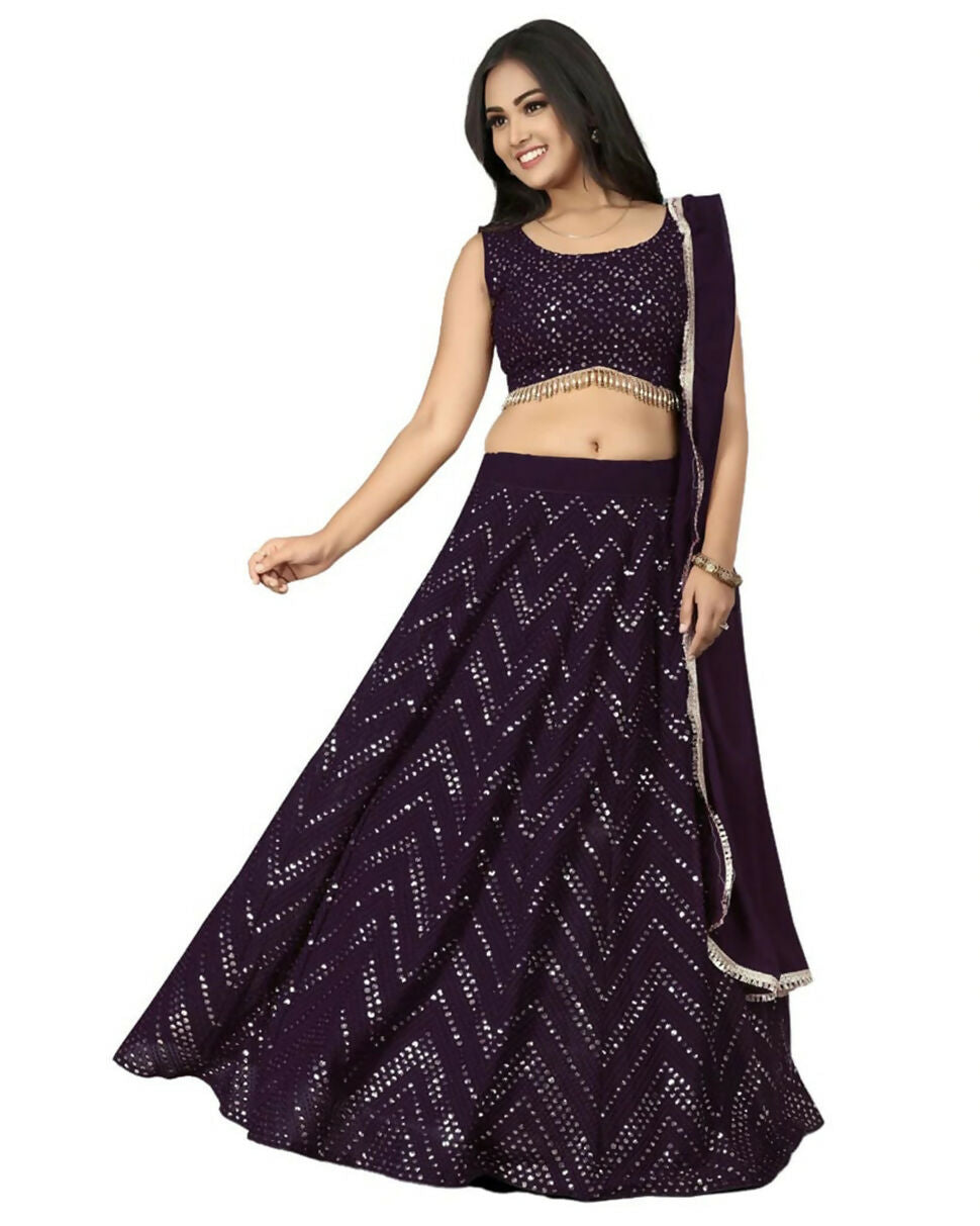 Wine Faux Georgette lehenga choli with intricate 3mm sequin and thread embroidery