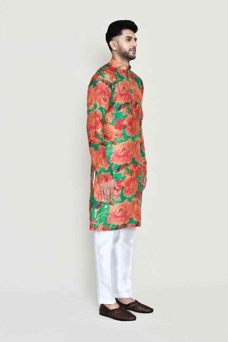 Green Modal Silk Kurta Set with Straight Fit Pant