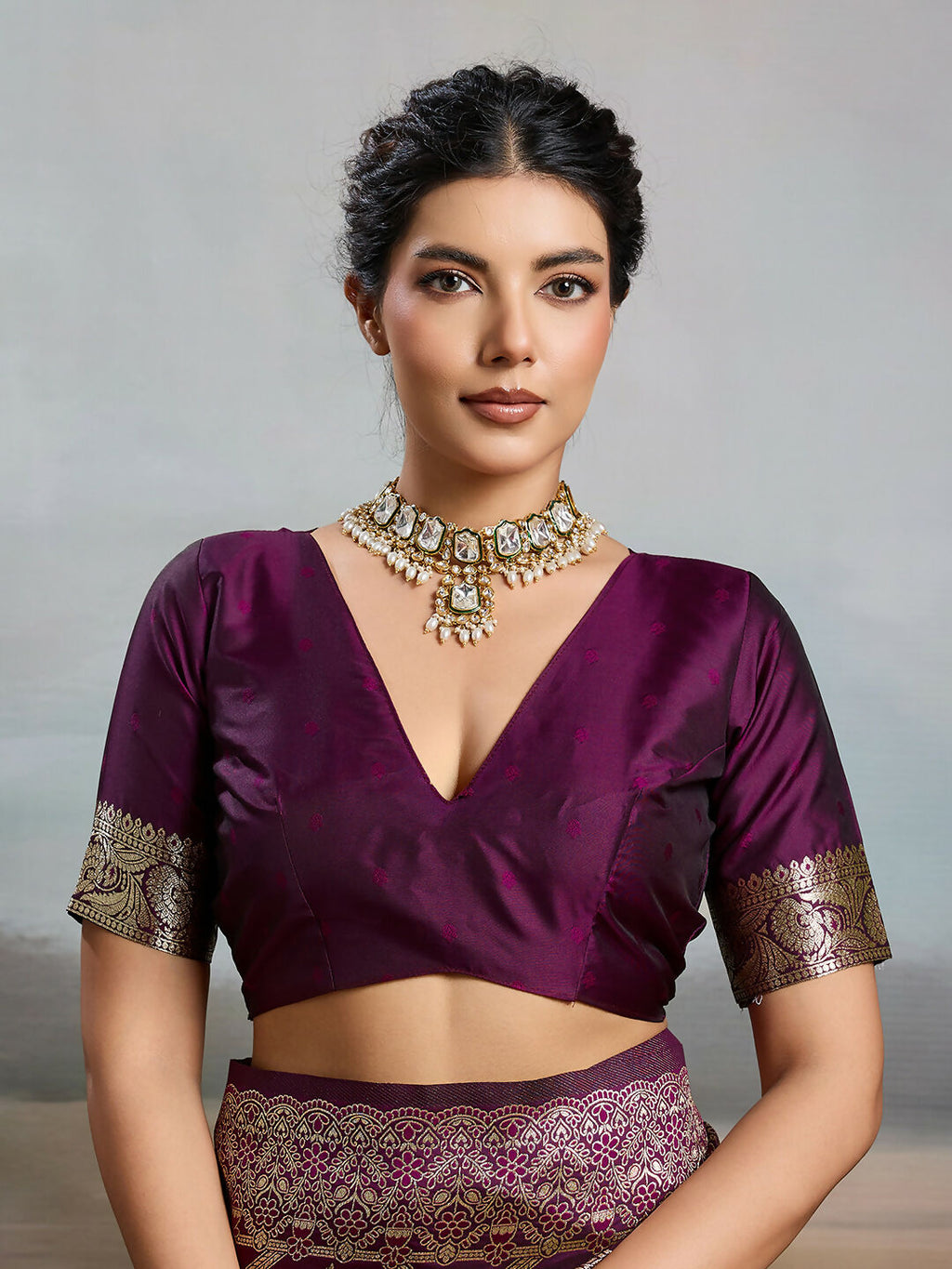 Wine Silk Blend Saree with Matching Blouse Piece