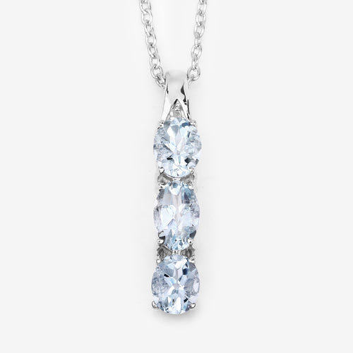 0.95 Carat Genuine Aquamarine and White Diamond .925 Sterling Silver Pendant