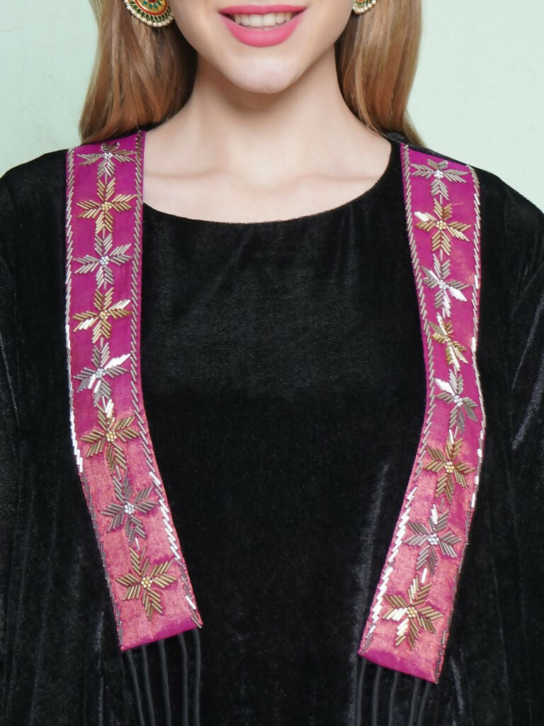 Black Dhoti Salwaar Set with Hand Embellished Velvet Jacket
