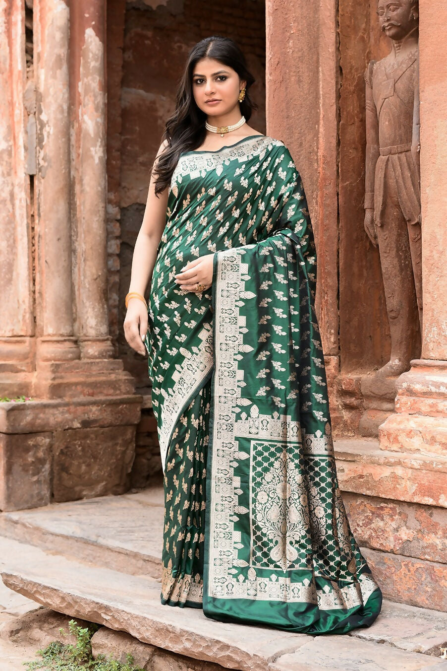 Emerald Green Banarasi Katan pure handloom silk saree