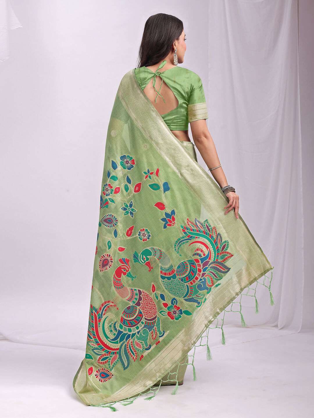 Shree Shyam Fashion Linen Cotton Light Green Saree