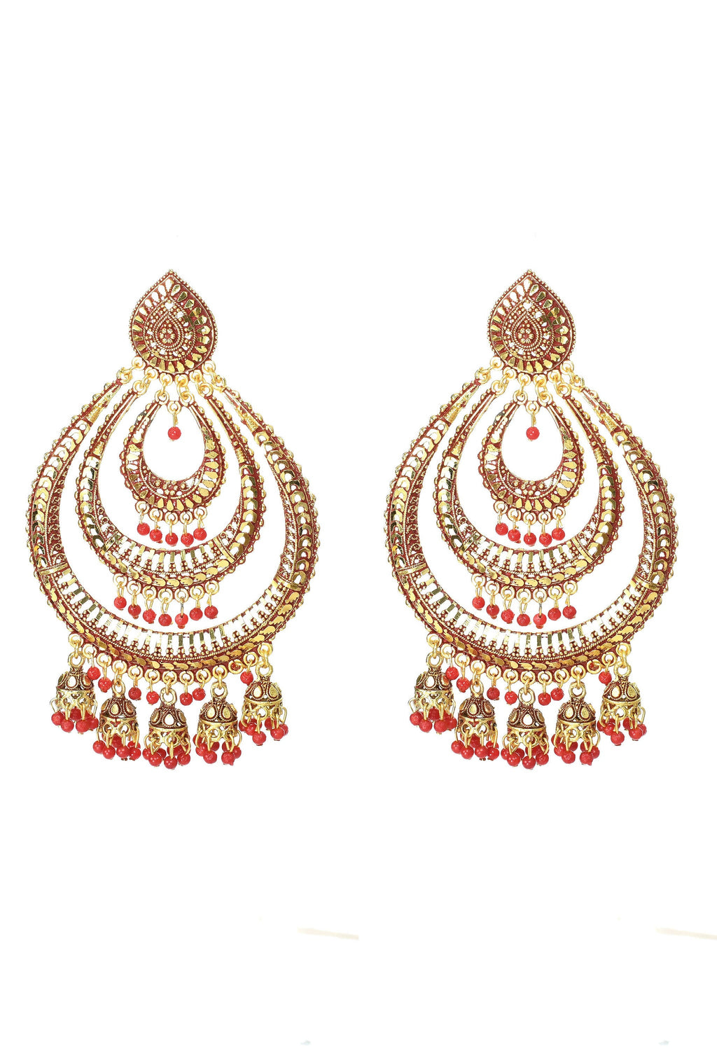 Triple Circle White With Red Statement Dangle Earrings