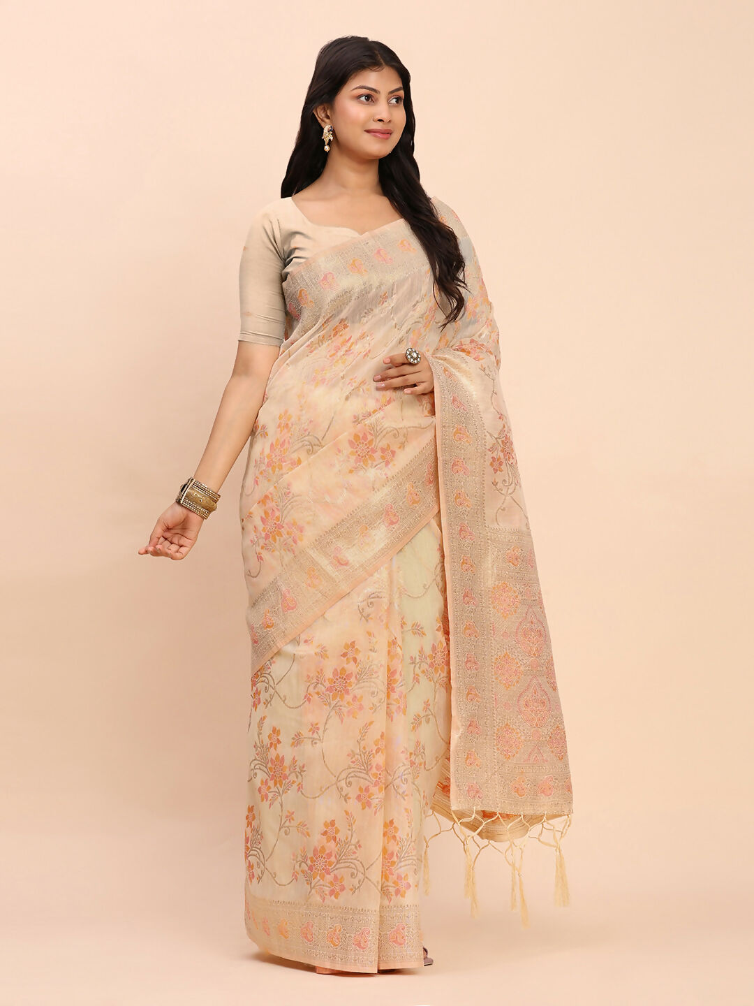 Off White Linen Cotton Saree with Matching Blouse Piece