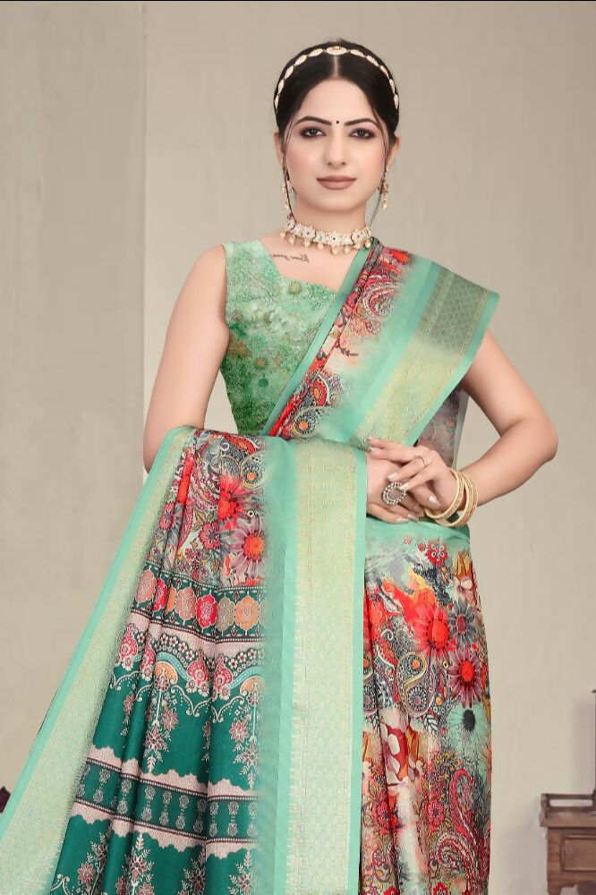 Multi Heavy Rich Cotton Silk Digital Print & Jacquard Saree