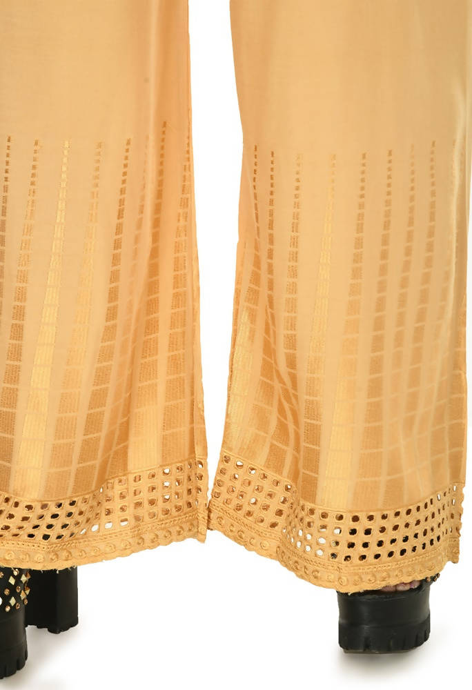 Golden Rayon Cotton Cut Work Palazzo Pants for Ethnic Wear