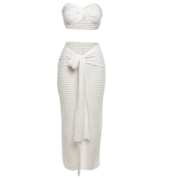 Women's Solid Color Lace Tube Top Vest and Long Skirt Set