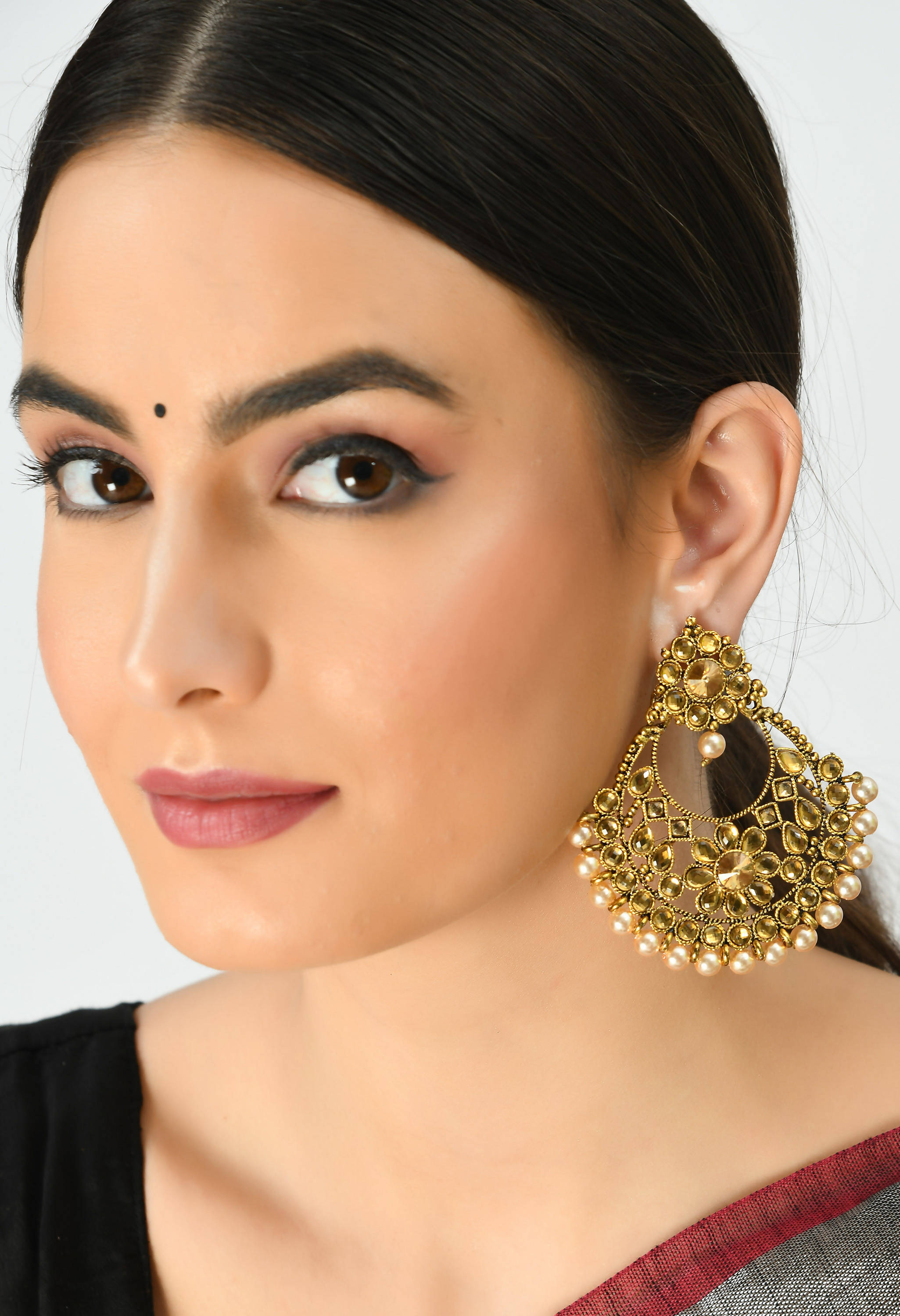 Classic Golden and White Beaded Hoop Earrings for Women