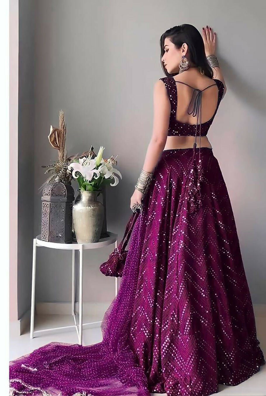 Wine Faux Georgette Thread Embroidered Designer Lehenga Choli