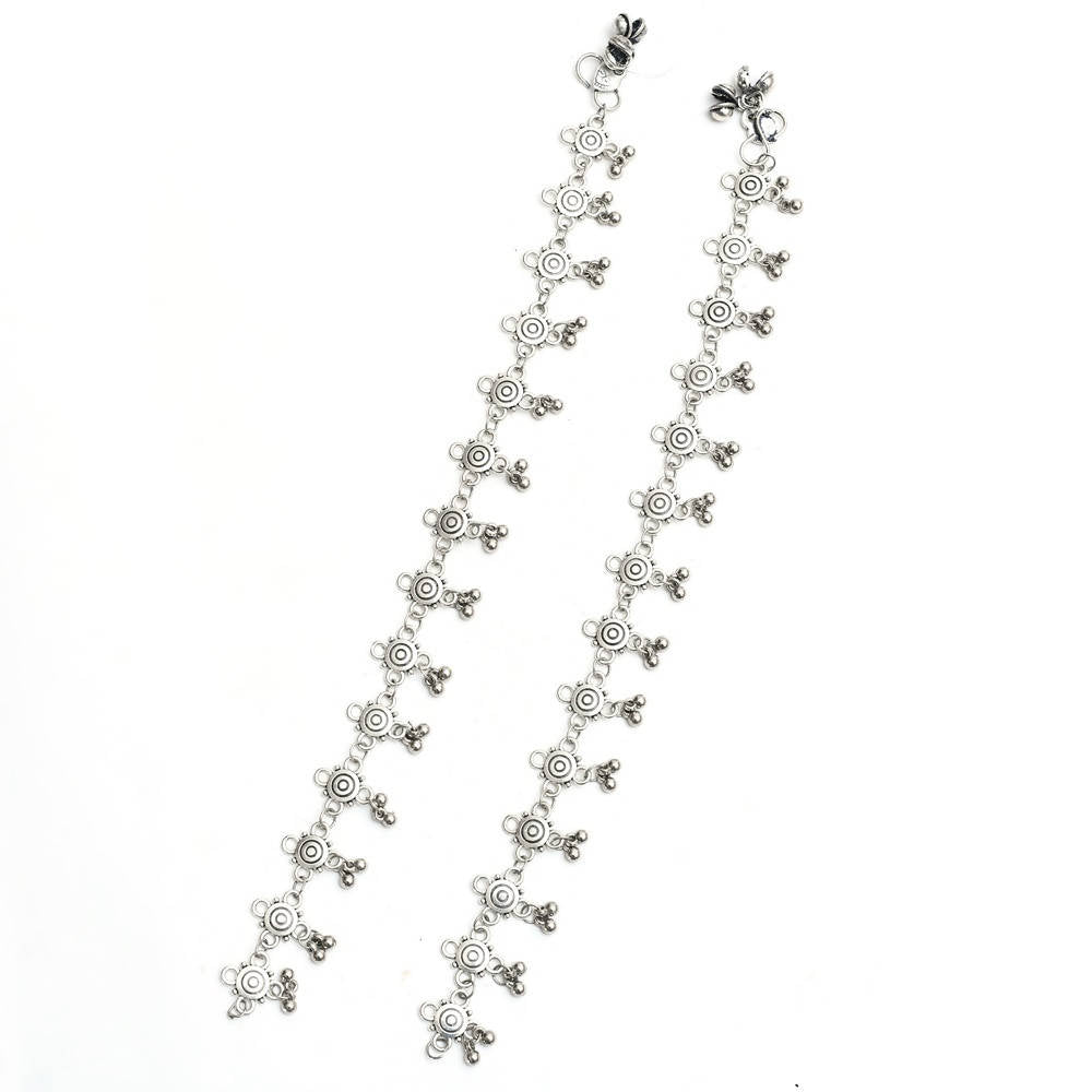 Oxidised Silver Adjustable Anklet Traditional Payal for Women
