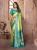 Elegant Pista Banarasi Tissue Silk Saree with intricate weaving and Sea Green blouse