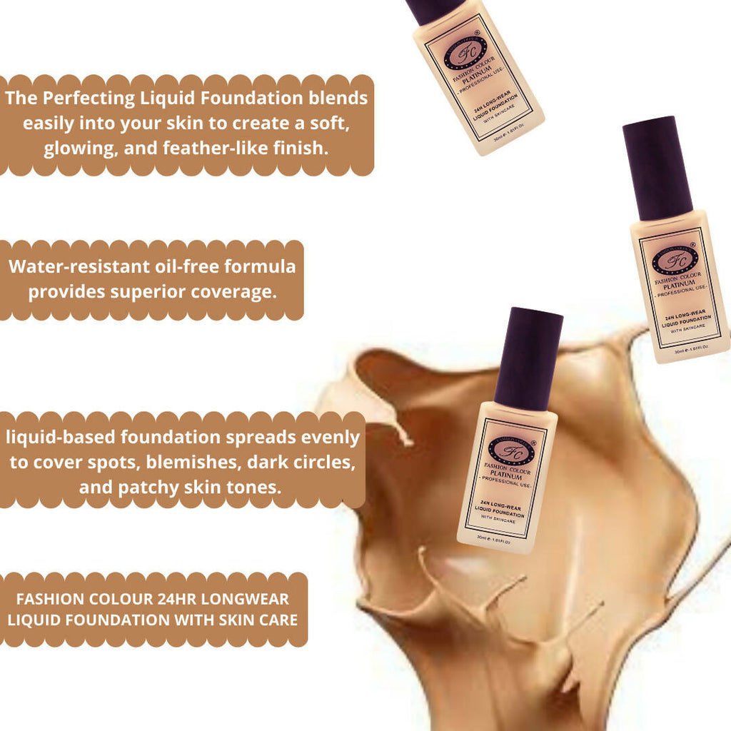 24HR Long Wear Liquid Foundation - Golden Shade for Dark Skin Tone