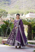 Wine Viscose Jacquard kurta set with sequence embroidery work