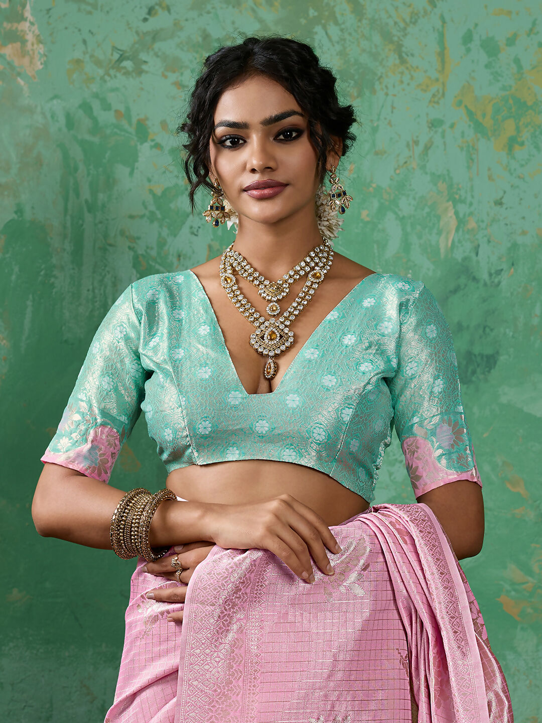 Pink Linen Cotton Saree with Matching Blouse Piece