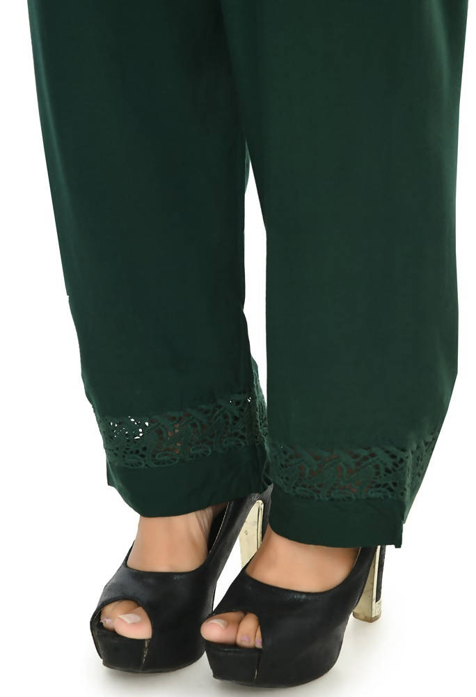 Bottle Green Straight Palazzo Pants in Rayon Cotton Blend