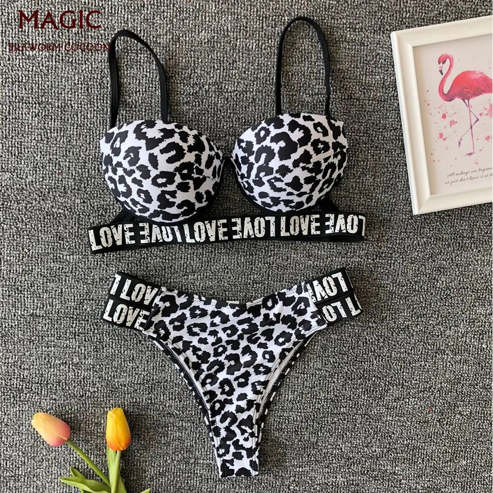 Women's Letter Print Bikini Swimsuit Set with Padded Top - Image 8