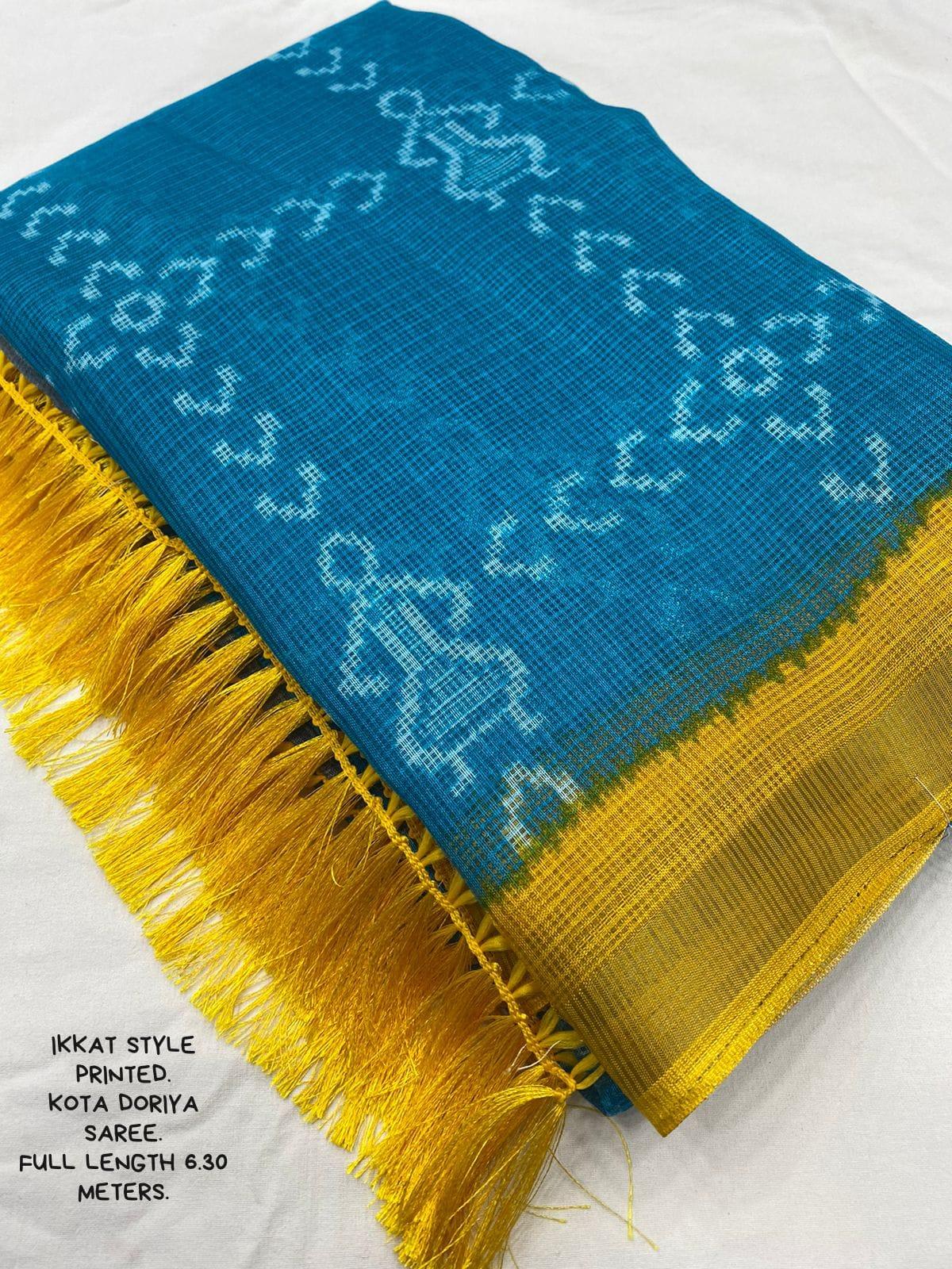 Rama Polycotton Saree with Ethnic Motifs and Unstitched Blouse