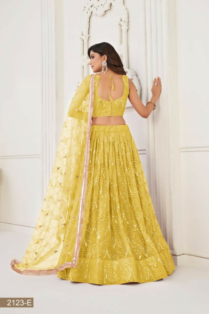 Yellow Butterfly Net Lehenga Choli with Mirror & Sequence Work