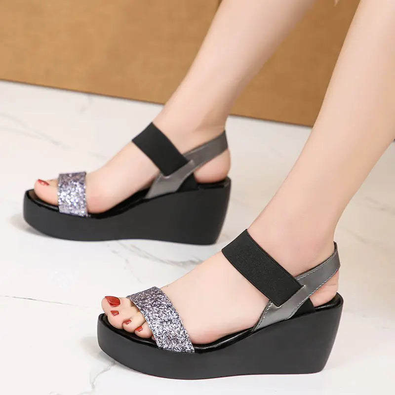 Women's Sequined Platform Wedge Sandals with Comfortable Strap - Image 5