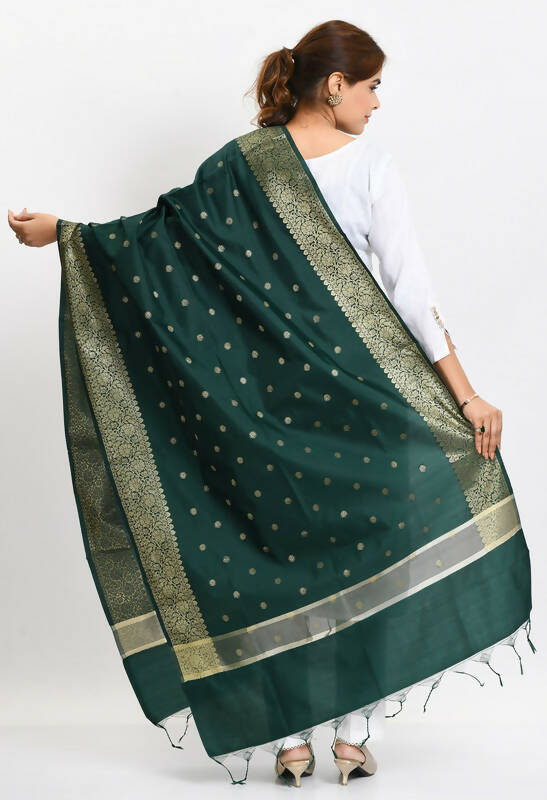 Bottle Green Banarasi Silk Woven Dupatta for Women