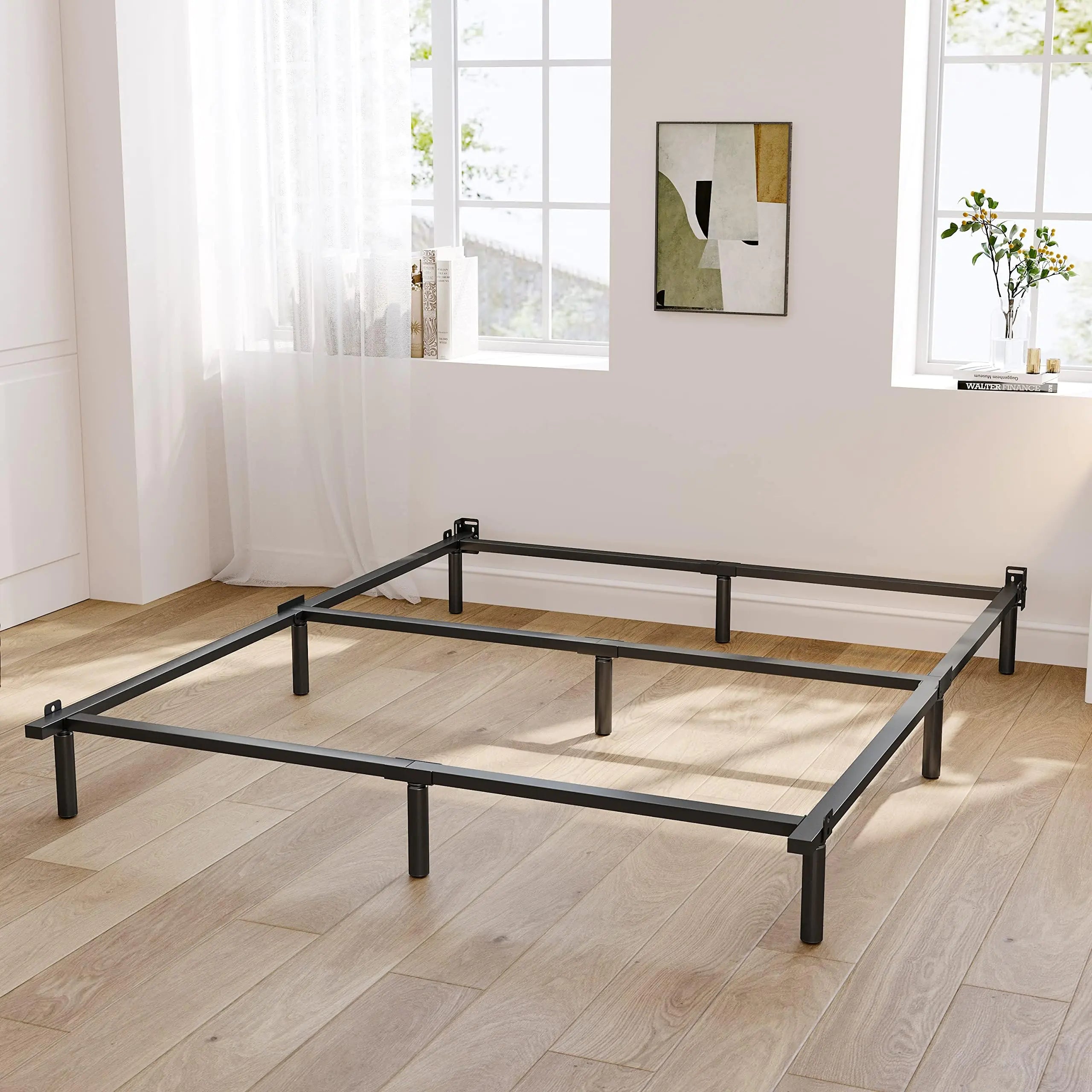 ZIYOO King Size Bed Frame 9 Inch Low to Ground 9 Legs Heavy Duty Bed Base Box Spring Support and Mattress FoundationNon-Slip Noise-Free Easy Assembly Black