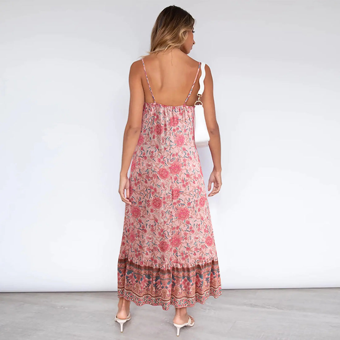 Women's Floral Boho V-Neck Midi Dress Casual Summer Beachwear - Image 5