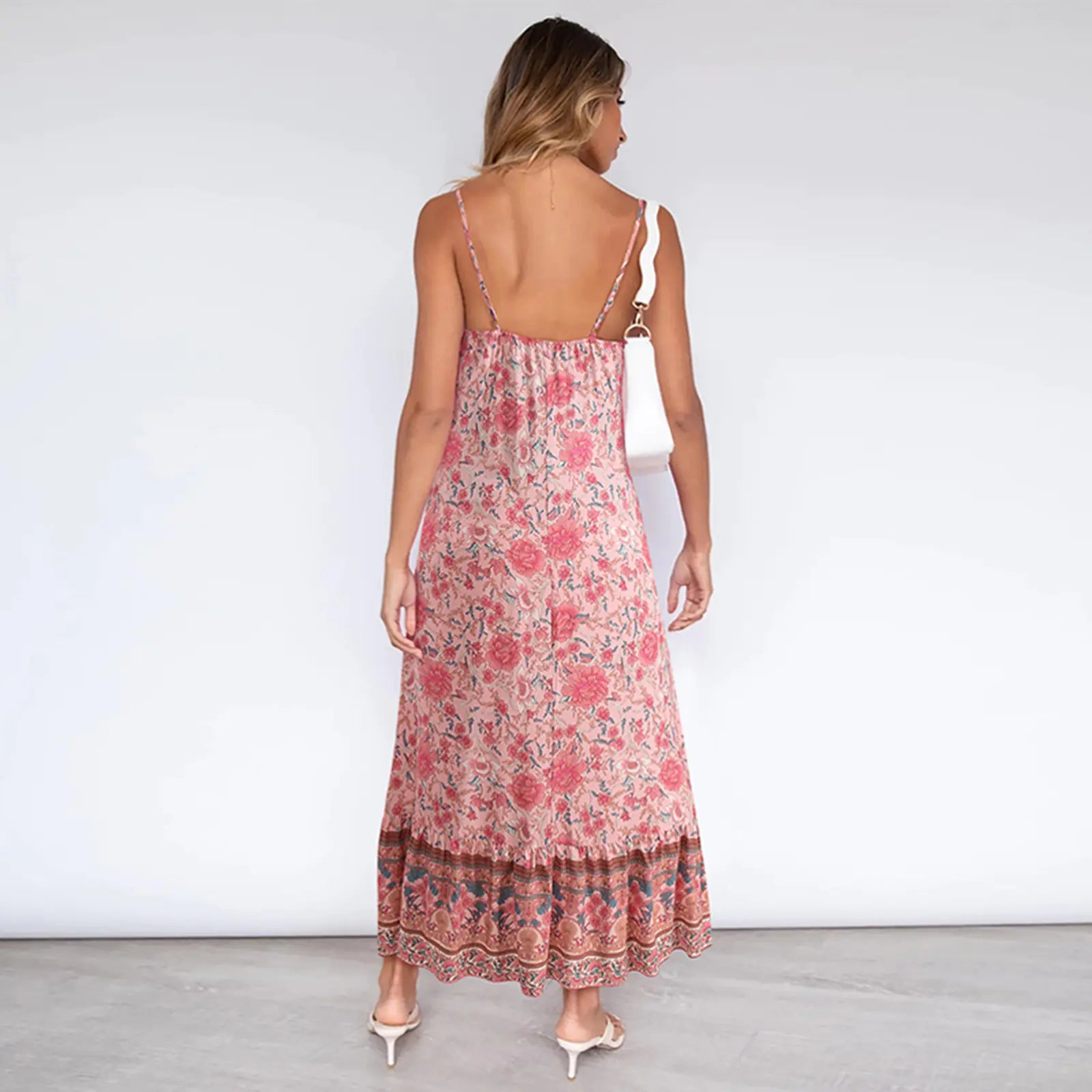 Women's Floral Boho V-Neck Midi Dress Casual Summer Beachwear - Image 5