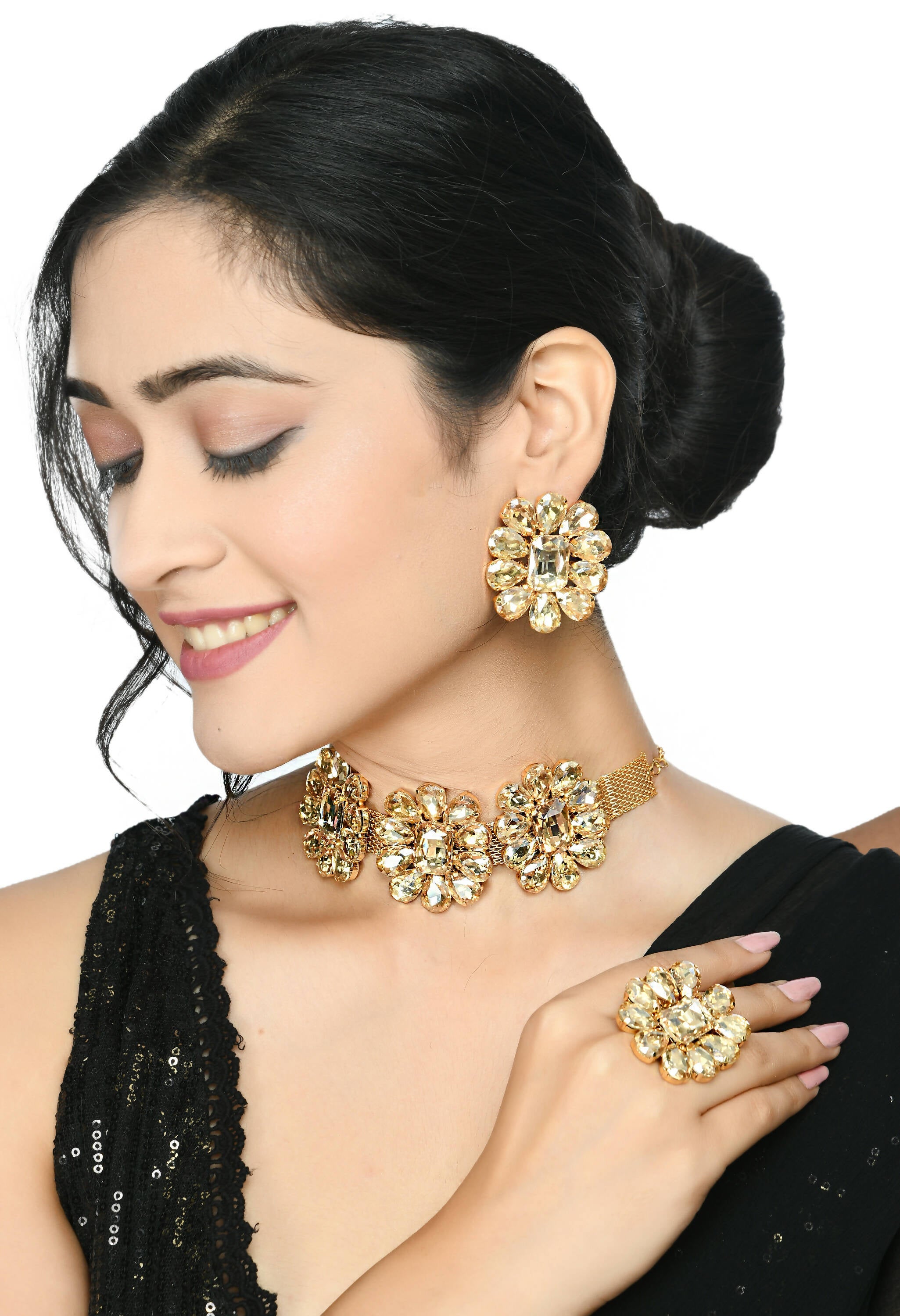 Gold-Polished Stone Choker Necklace for Little Girls and Kids