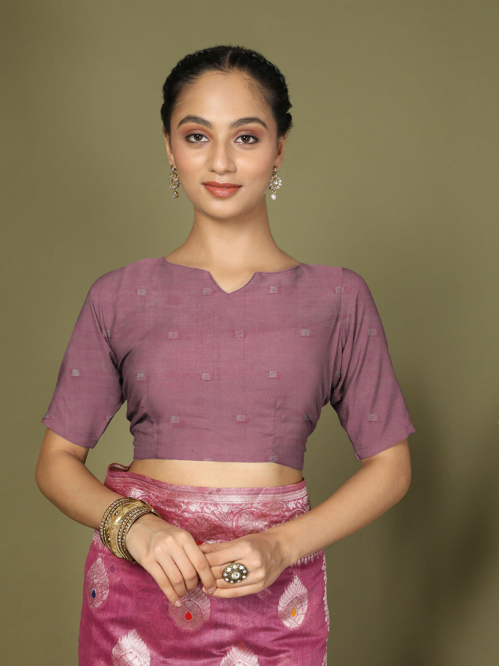 Elegant Pink Linen Cotton Saree with Matching Blouse Piece
